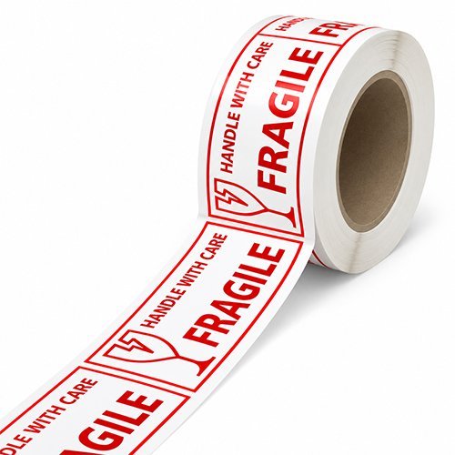 fragile-lipni-juosta Brīdinājuma pašlīmējošā iepakošanas lente „FRAGILE“ - Image 1