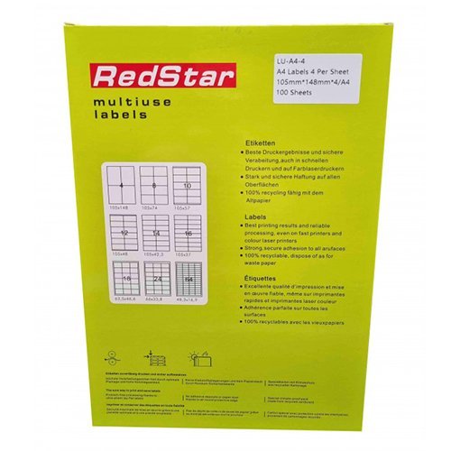 redstar-lipnus-popierius-a4-etiketes RedStar uzlīmes A4, 105×148 mm, 100 lapas - Image 1